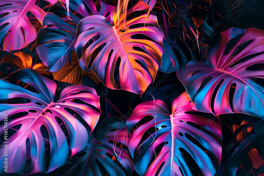 Exotic flowers and leaves on tropical background Exotic flowers and leaves on tropical background