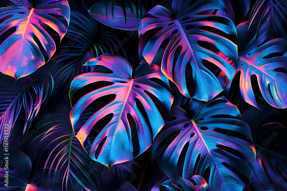 Exotic flowers and leaves on tropical background Exotic flowers and leaves on tropical background
