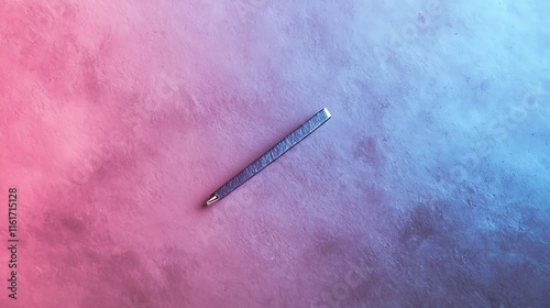 A lone paperclip lying on a flat, monochromatic pastel surface.