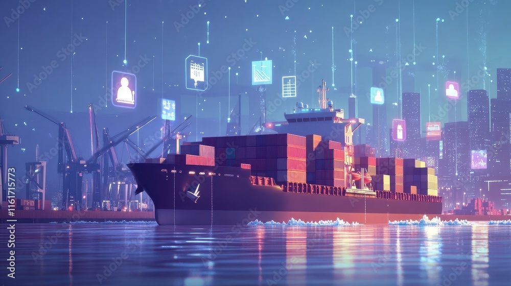 Obraz premium Digital Transformation of Shipping with Container Ship and Technology