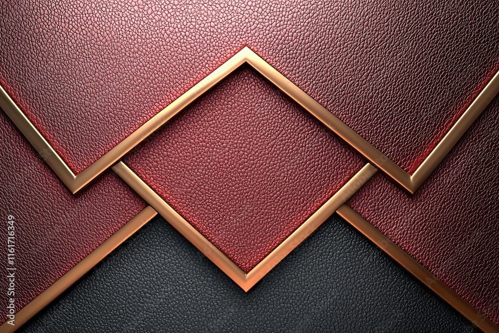 Fototapeta premium Abstract Red And Black Leather Texture With Gold Accents