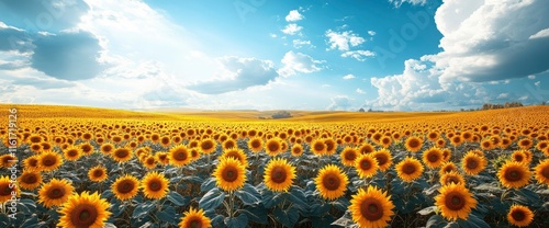 Vibrant Sunflower Field under a Sunny Sky