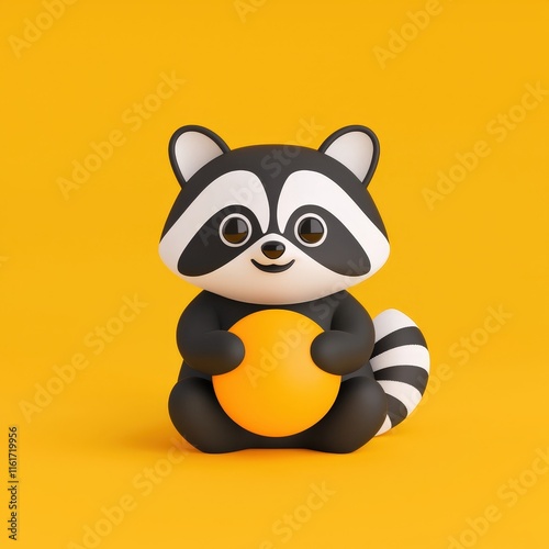 Charming 3D Toy Raccoon Holding a Shiny Object in a Whimsical Setting Evoking Playfulness and Joy with Vibrant Colors and Delightful Details