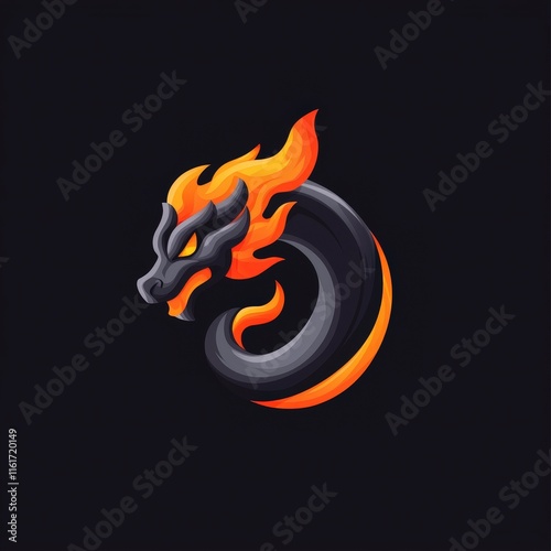 Vibrant Black and Orange Fire Featuring a Roaring Dragon in a Mythical Design Evoking Power and Energy with Dynamic Visual Appeal and Style