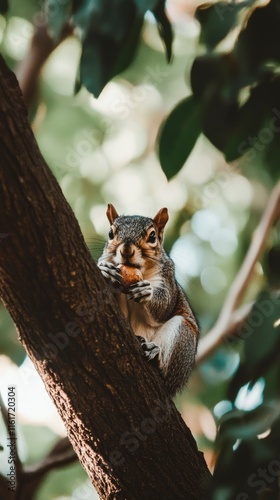 A Squirrel Eating A Nut On A Tree Branch