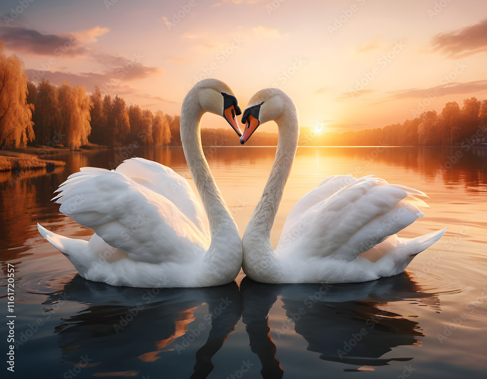 Fototapeta premium Two Swans in a Heart Shape