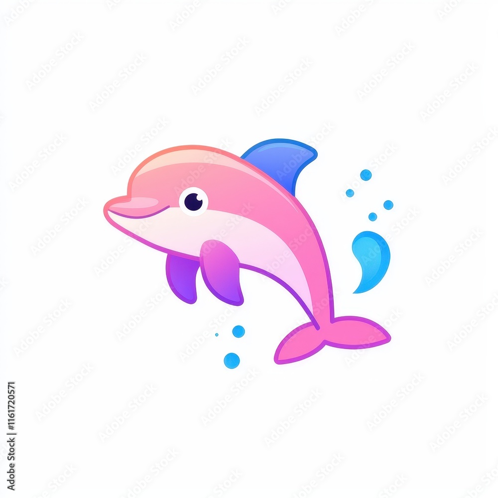 Vibrant Vector Illustration of a Playful Dolphin Joyfully Leaping from Crystal Clear Ocean Waves under a Bright Sunny Sky Evoking Feelings of Freedom