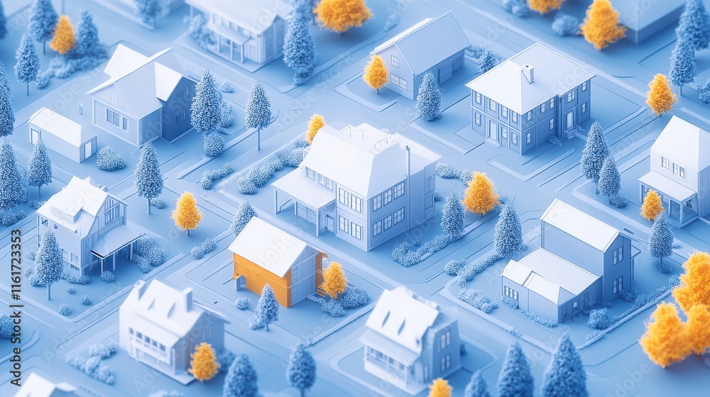 Obraz premium Aerial View of Charming Houses in a Colorful Neighborhood Setting