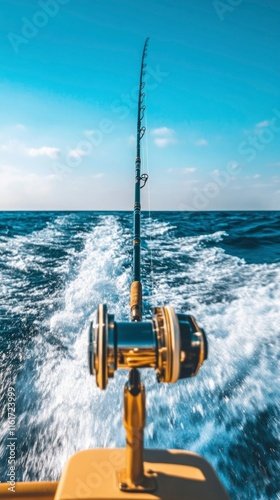 Fishing Rod Extending Over Ocean Water photo