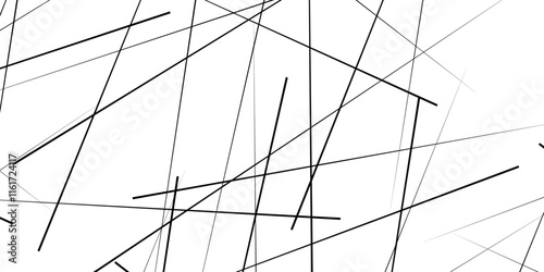 Chaotic abstract line background. Random geometric line seamless pattern. Black outline monochrome texture. Vector illustration.