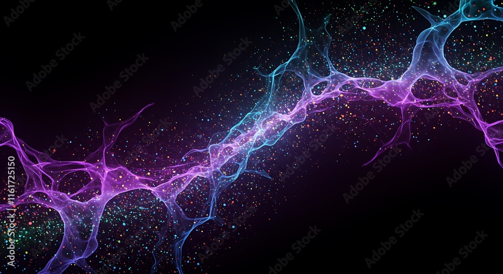 Fototapeta premium Abstract Purple Blue Energy Flow with Colorful Particles Background
