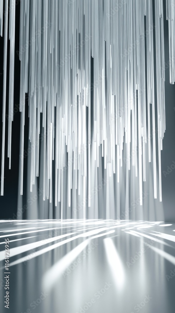 Fototapeta premium Abstract installation with vertical light beams creating a dynamic atmosphere.