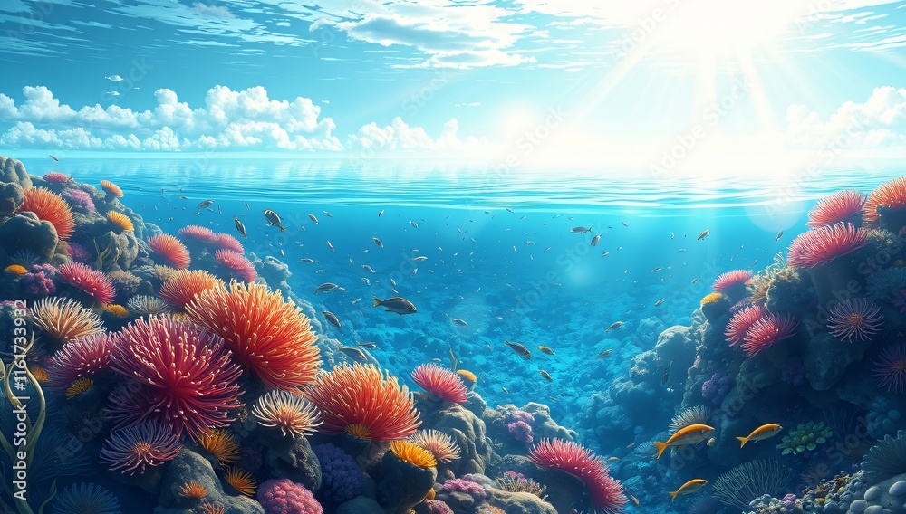 Obraz premium fantasy ocean landscape with vibrant marine life