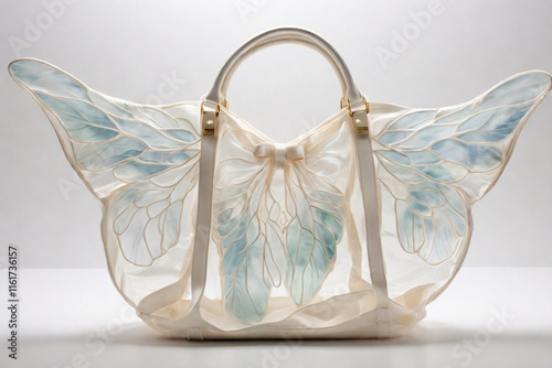 A bag with translucent, organic wings that flutter open when you need more space or a hands-free option.with white background