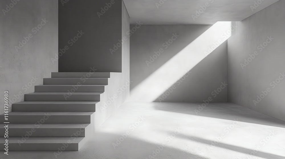 Obraz premium Minimalist interior with staircase and natural light streaming in.