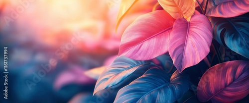 Wallpaper Mural Vibrant Tropical Foliage Pink and Blue Leaves in Sunset Light Torontodigital.ca