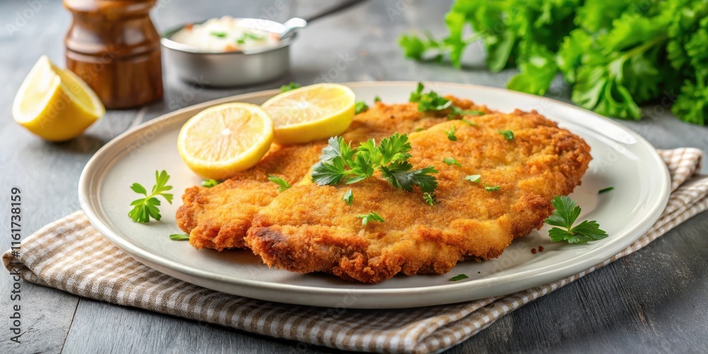 Crispy homemade chicken schnitzel cutlet on a plate , comfort, chicken, comfort, chicken, meat, meal Crispy homemade chicken schnitzel cutlet on a plate , comfort, chicken, comfort, chicken, meat, meal