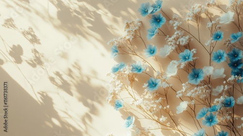 Wallpaper Mural Blue and white flowers on taupe surface with diffused sunlight Torontodigital.ca