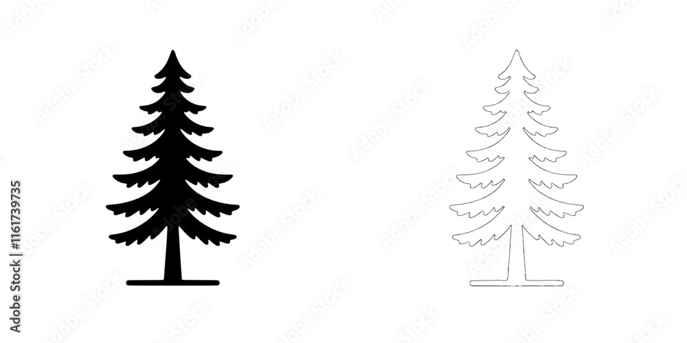 Obraz premium Pine Tree Icon Set: A simple and elegant set of pine tree icons, perfect for web design, branding, or any project that needs a touch of nature.