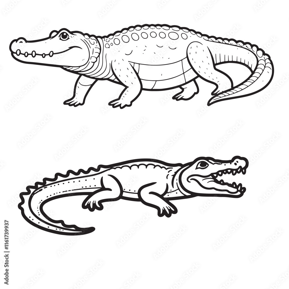 Obraz premium Amphibians are those animals on white background Frog, Crocodile, Alligator, Monitor lizard, Salamander, Toad, Newt, Iguana, Snake, Green dragon lizard, Snake
