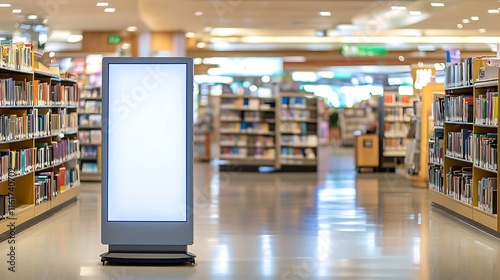 Blank advertising display in library.