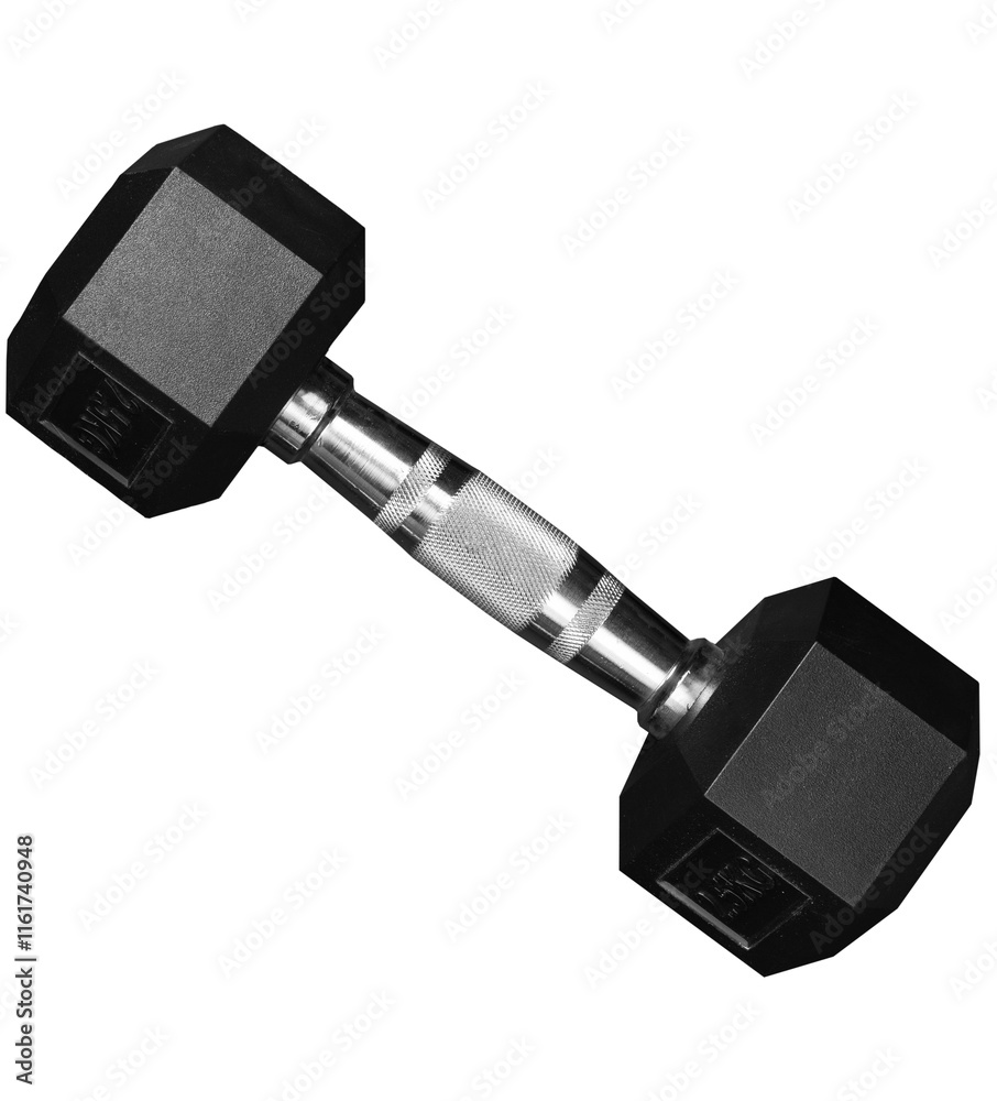 © Brandon - Mancuerna hexagonal de gimnasio negra con agarradera de metal sobre fondo transparente