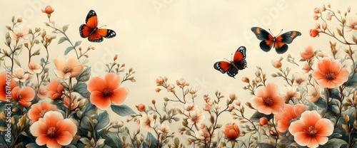 Wallpaper Mural Elegant Butterflies and Blossoms A Serene Floral Design Torontodigital.ca