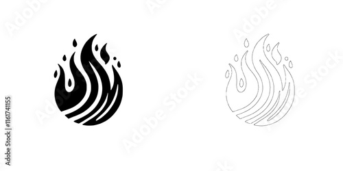 Fiery Abstract Flame Designs:  A pair of stylized flame designs, one bold black and the other a delicate outline, perfect for branding, logos, or tattoos.   photo