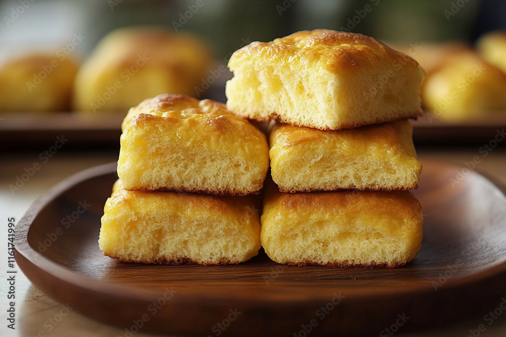 A stunning view of golden brown dinner rolls is on a round plate. (Generative AI) A stunning view of golden brown dinner rolls is on a round plate. (Generative AI)