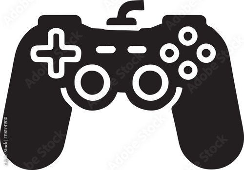 Gaming controller vector icon, Gaming controller vector illustration, Gaming controller silhouette vector black and white