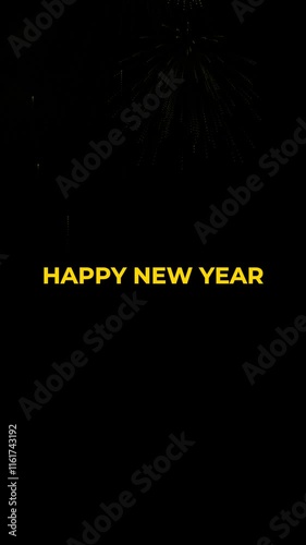 Happy New Year Animation With Firework. Yellow theme. social media story size, vertical, 9-16
