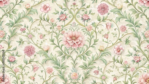 Wallpaper Mural A delicate floral damask pattern featuring intertwined flowers and vines in soft pastel hues, pastel colors Torontodigital.ca