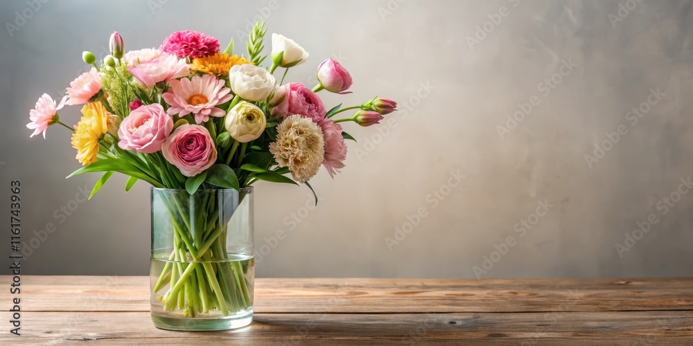 Fototapeta premium Freshly cut flowers arranged in a delicate vase, arrangement, vase, arrangement