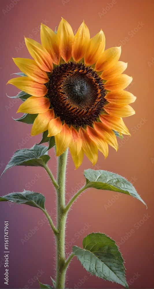 Fototapeta premium A single sunflower with a red background. 