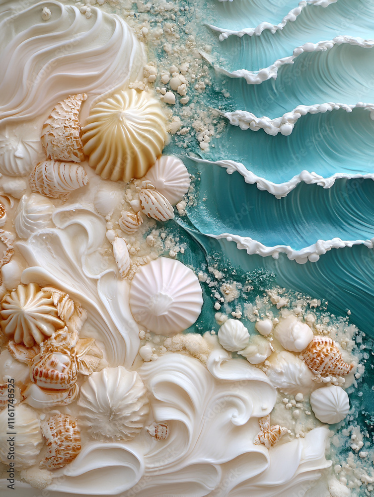 A serene coastal scene featuring intricately crafted seashells and gentle waves, evoking a tranquil beach atmosphere. A serene coastal scene featuring intricately crafted seashells and gentle waves, evoking a tranquil beach atmosphere.