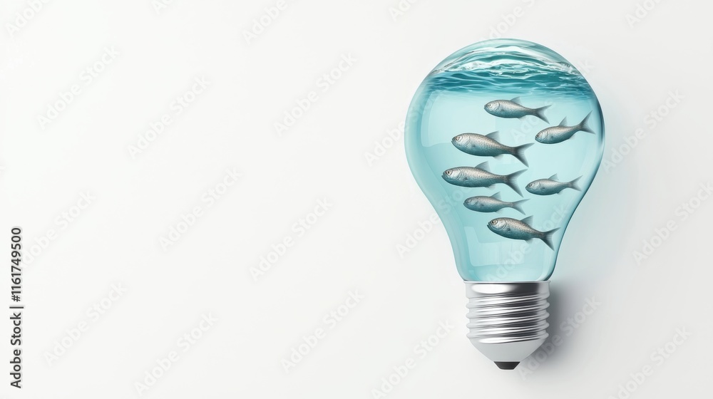 Water Filled Light Bulb with Small Fish Swimming Inside Underwater Ecosystem Concept Innovative Lighting Design Nature Meets Technology Water Filled Light Bulb with Small Fish Swimming Inside Underwater Ecosystem Concept Innovative Lighting Design Nature Meets Technology