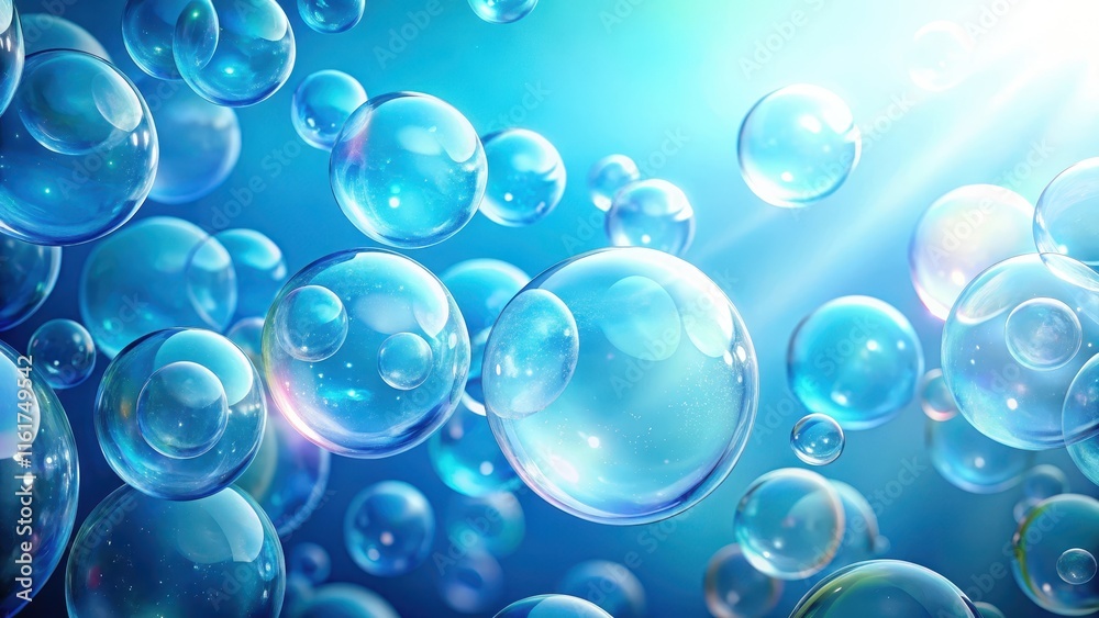 Bubbles of soap on a serene blue background, creating a mesmerizing texture and shine , calming, soothing, calming Bubbles of soap on a serene blue background, creating a mesmerizing texture and shine , calming, soothing, calming