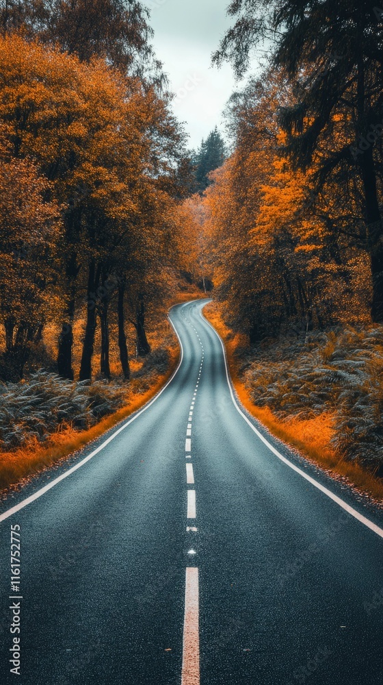 Fototapeta premium Winding Road Through Autumnal Forest Canopy