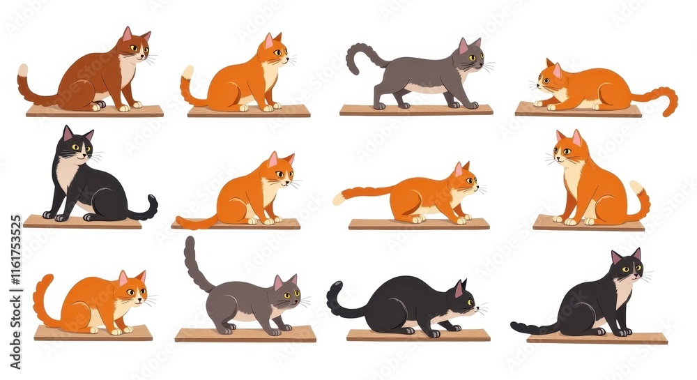 Obraz premium Cute Cat Illustrations Collection with Multiple Poses and Expressions, Ideal for Pet Lovers and Design Projects