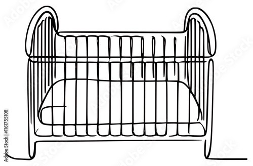 one line drawing baby crib vector illustration template design