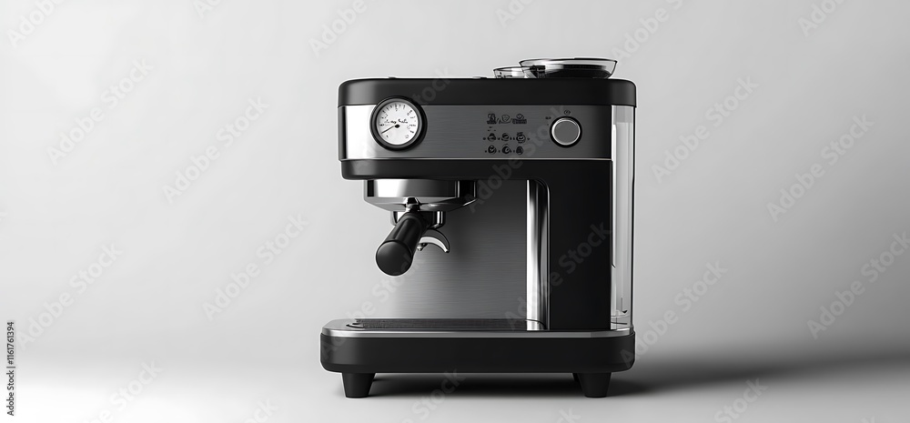 A sleek black espresso machine designed for brewing coffee. A sleek black espresso machine designed for brewing coffee.