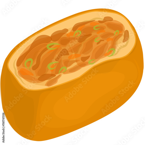 Illustration of meatball tofu with topping