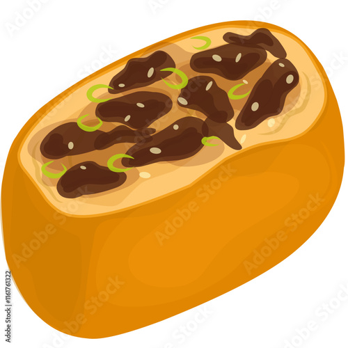 Illustration of meatball tofu with mushroom