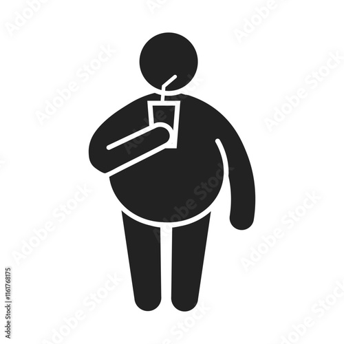 Isolated pictogram Illustration fat person drinking beverage on a cup, diet, unhealthy habit