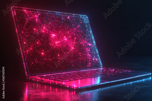 A sleek vector illustration of a laptop with a glowing screen, showcasing a modern design and digital interface. The laptop is depicted in a futuristic style, perfect for technology, business, or educ photo