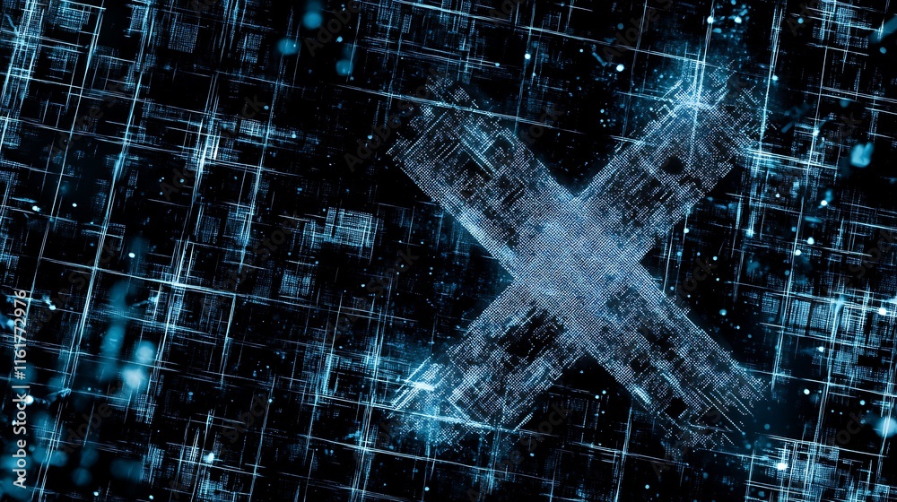 Obraz premium Abstract digital X mark on grid.