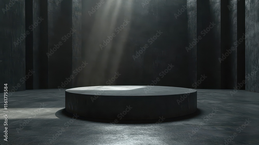 Dark Concrete Room With Circular Platform Display Dark Concrete Room With Circular Platform Display