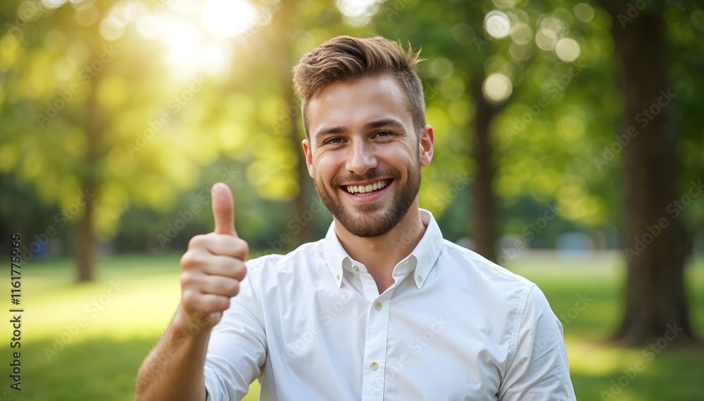Portrait of a Happy Man Giving Thumbs Up Outdoors Portrait of a Happy Man Giving Thumbs Up Outdoors