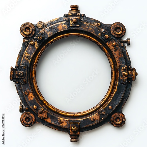 Antique round porthole window frame. photo