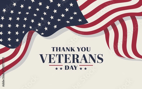 Waving American Flag Veterans Day Graphic with Thank You Message